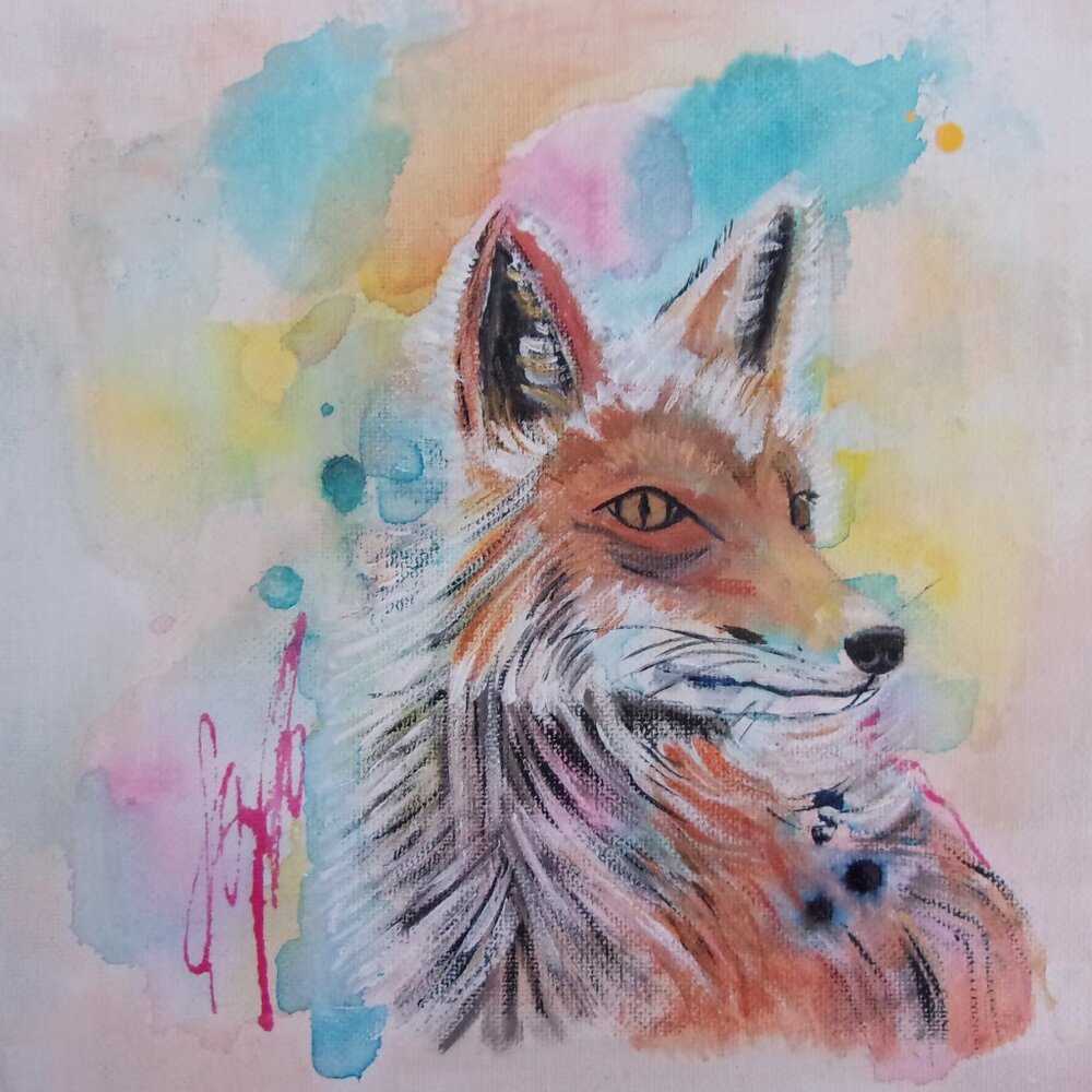 Original Fox Painting on Canvas Wall Art Decor